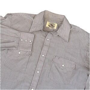 VTG Cheyenne Outfitters Pearl Snap Gray Striped Shirt Mens M Long Slv Western